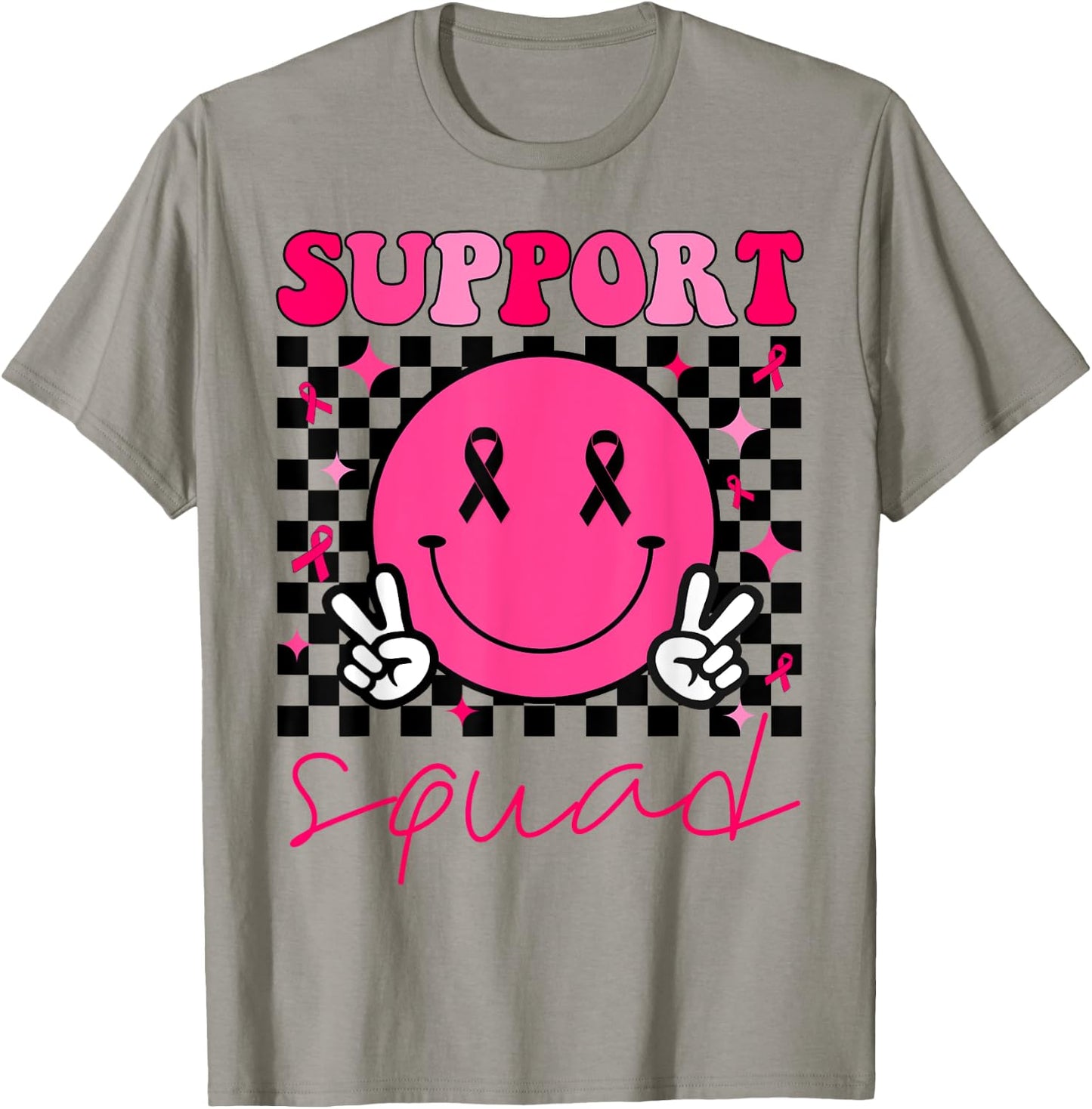 Groovy Breast Cancer Awareness Men Women Kids Support Squad T-Shirt - T-Shirt | Sand