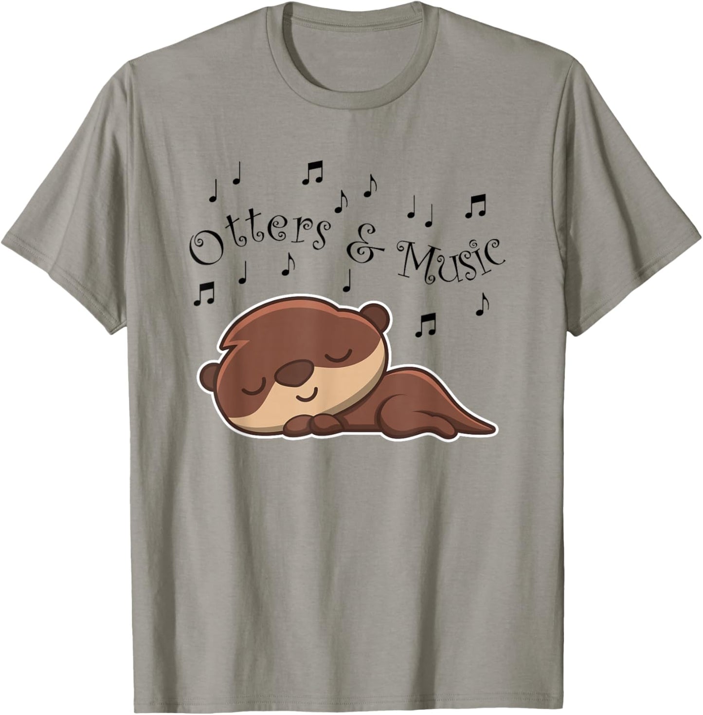 Otters and Music Notes Musician Clef Cute Sea Otter T-Shirt - T-Shirt | Sand
