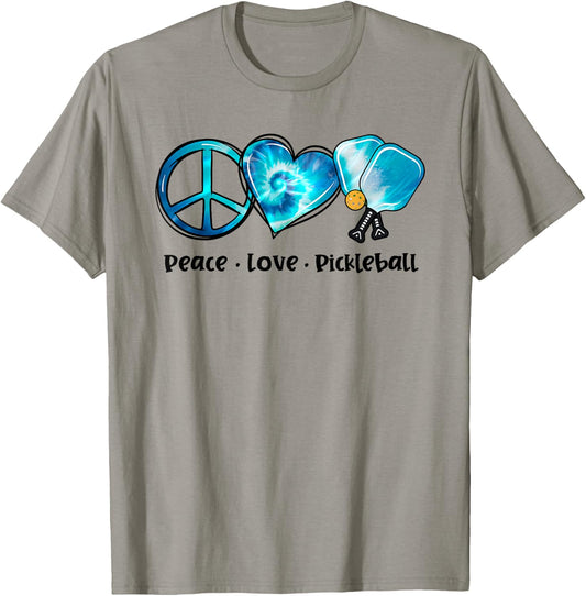 Blue Tie Dye Peace Love Pickleball Lovers Cute Pickleball T-Shirt - T-Shirt | Sand