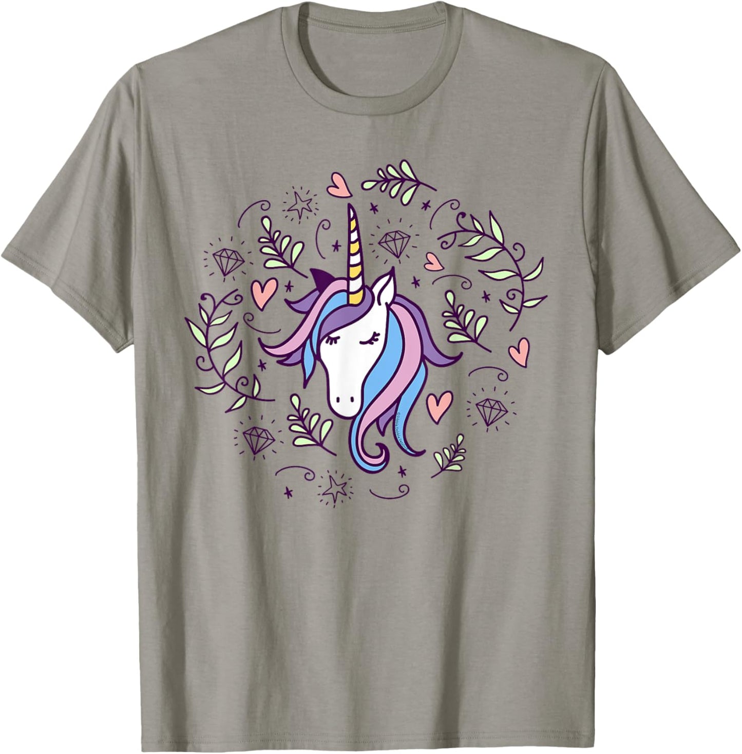 Unicorn with Pink Hearts and Diamonds Magical Unicorn T-Shirt - T-Shirt | Sand