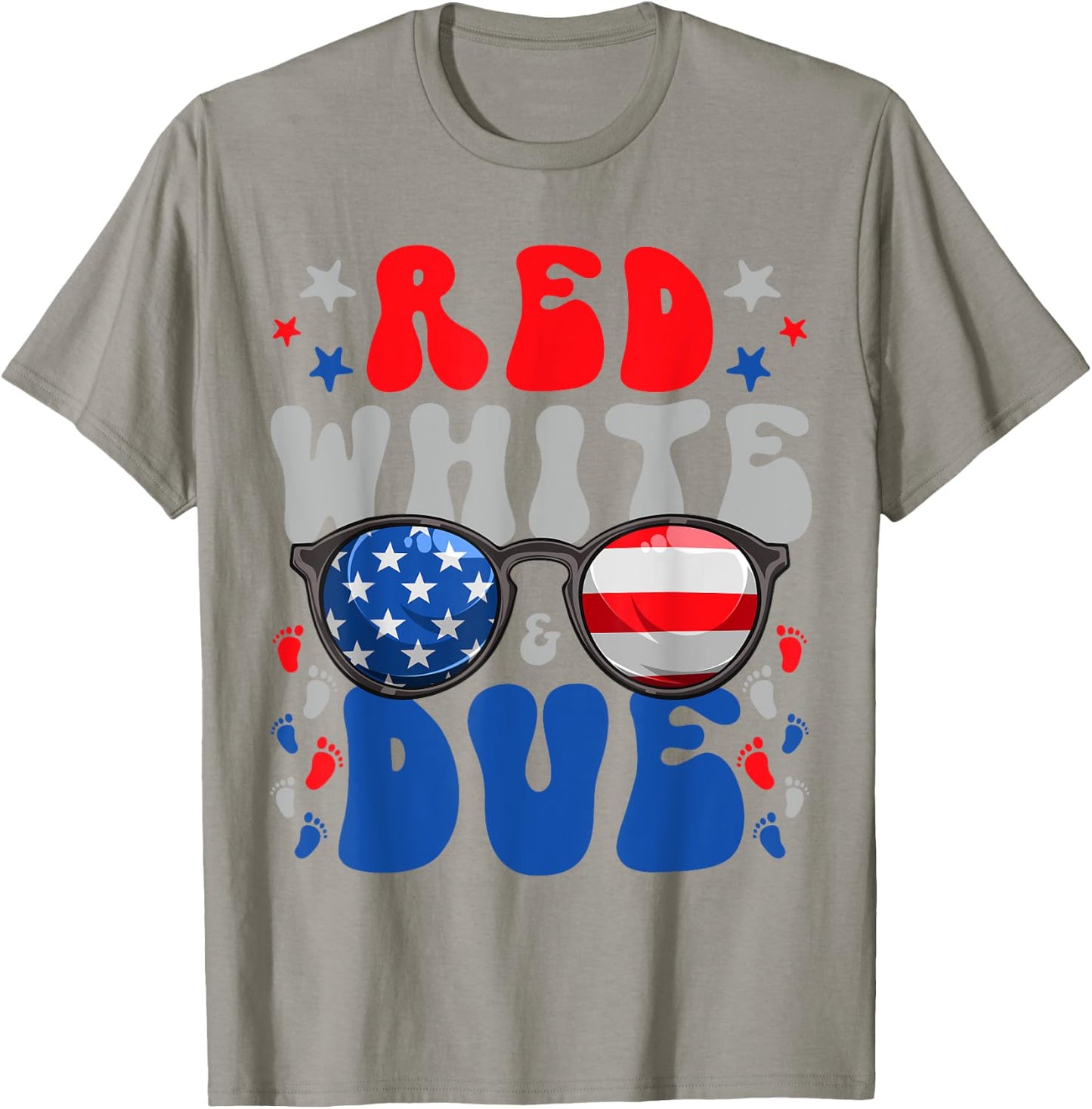 4th of July Pregnancy Dress Red White And Due Baby Reveal Women Men T-Shirt - T-Shirt | Sand
