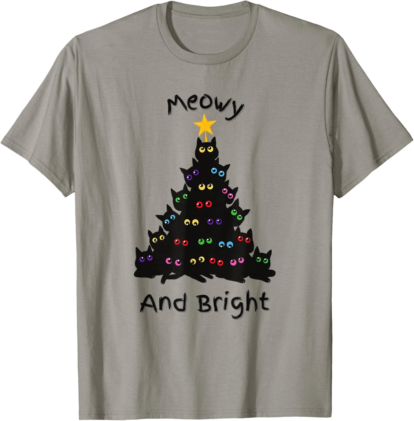Merry Christmas Tree Funny Cats Holiday | Meowy And Bright T-Shirt - T-Shirt | Sand