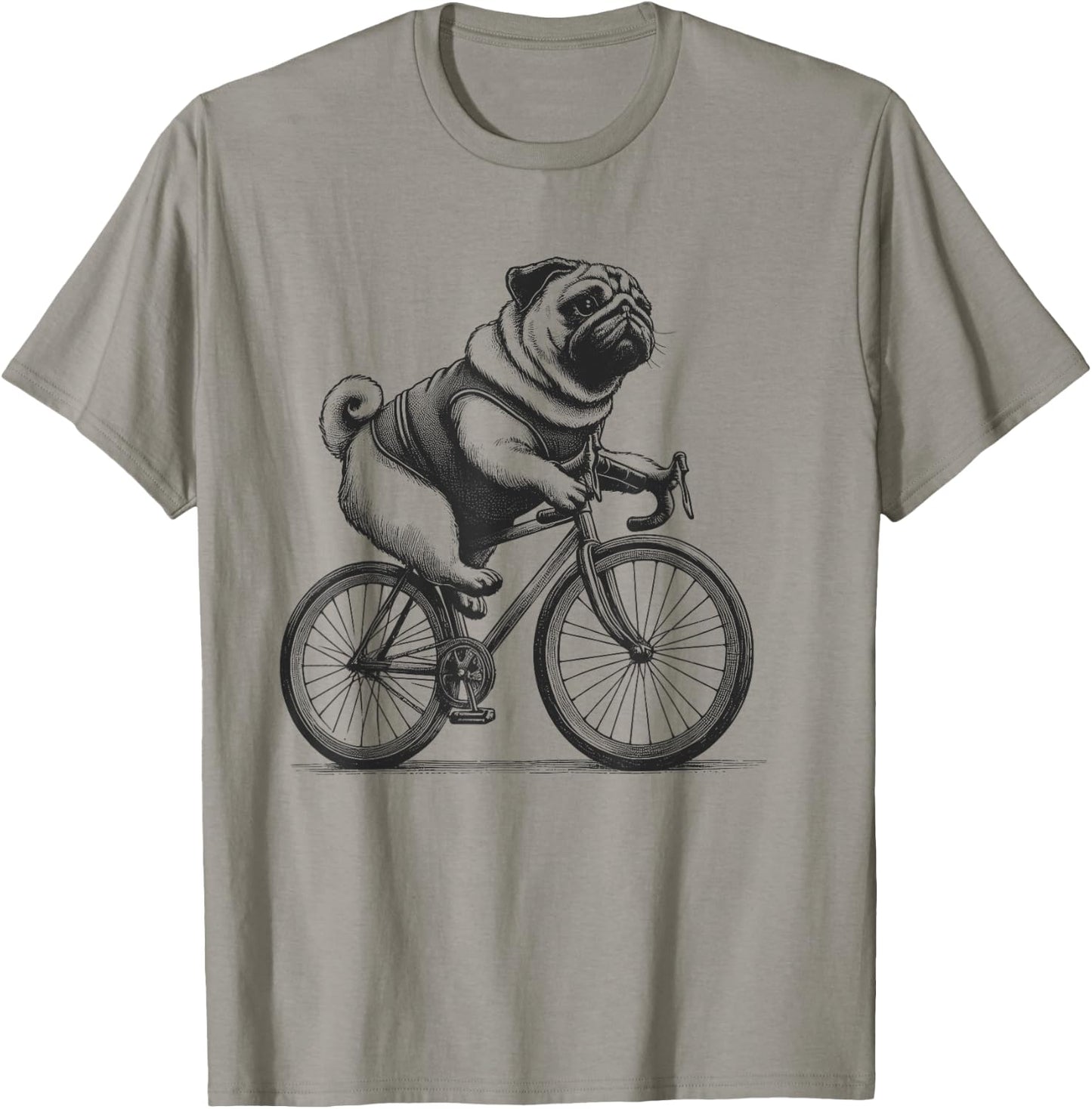 Pug Dog Riding a Bike Bicycle Biker Cycling T-Shirt - T-Shirt | Sand