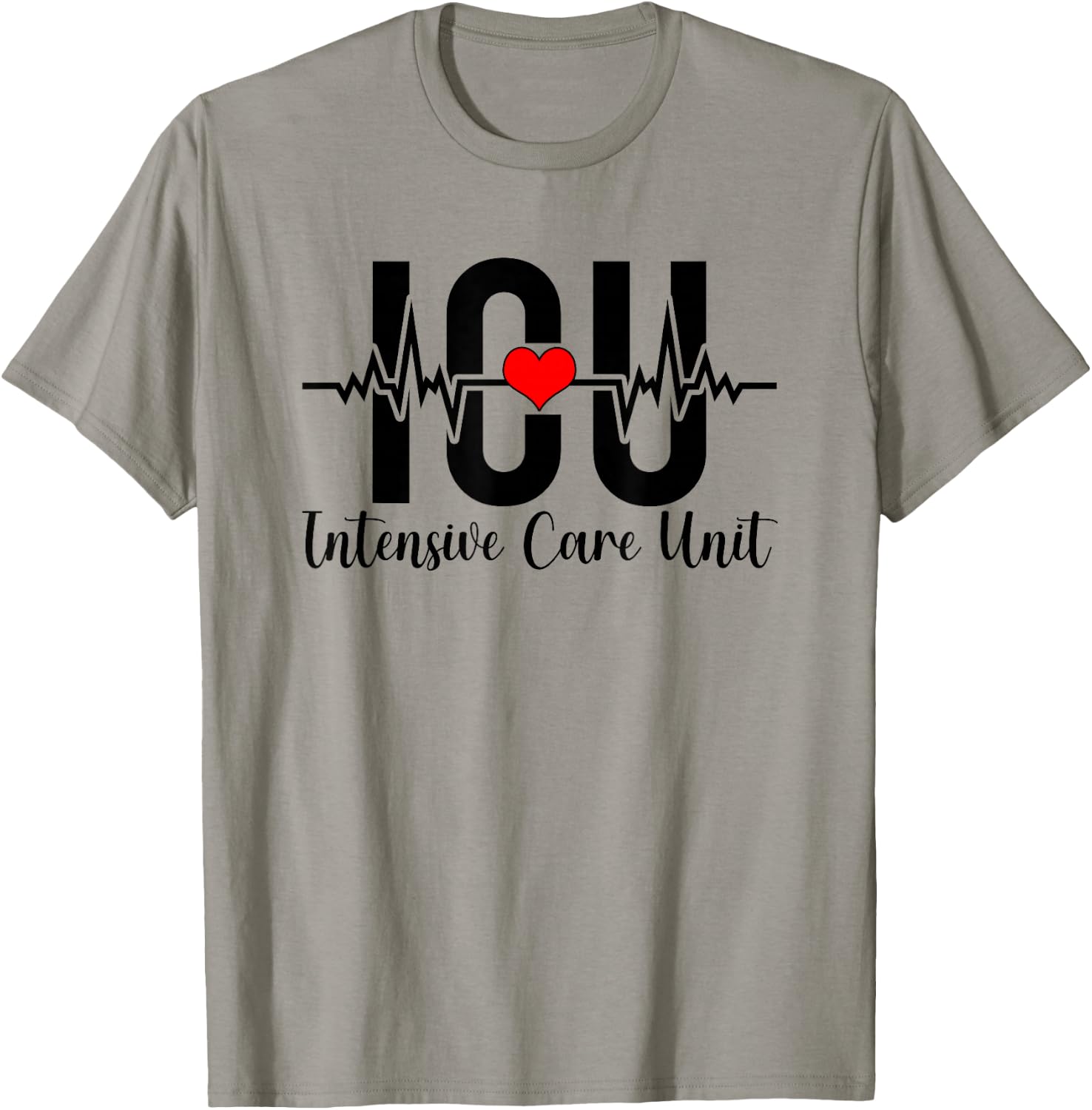 ICU Intensive Care Unit Nurse Heartbeat ICU Nurse T-Shirt - T-Shirt | Sand