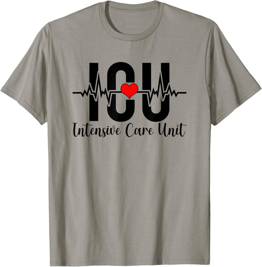 ICU Intensive Care Unit Nurse Heartbeat ICU Nurse T-Shirt - T-Shirt | Sand