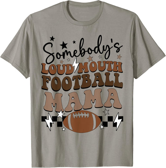 Somebody's Loudmouth Football Mama retro groovy football mom T-Shirt - T-Shirt | Sand