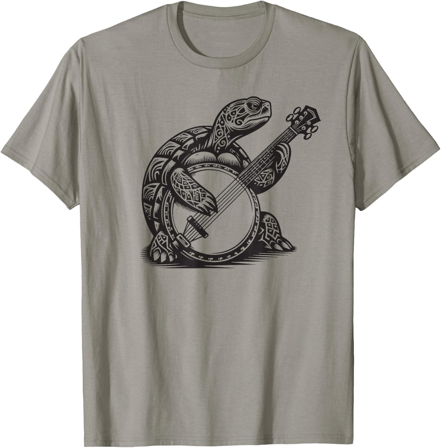 Turtle Playing Banjo Tribal Art Music Festival Zen T-Shirt - T-Shirt | Sand