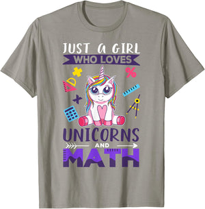 Just A Girl Who Loves Unicorns And Math T-Shirt - T-Shirt | Sand