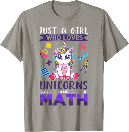 Just A Girl Who Loves Unicorns And Math T-Shirt - T-Shirt | Sand