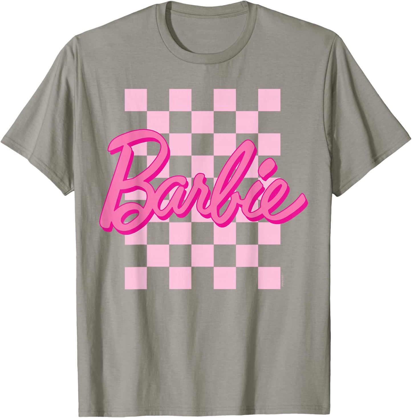 Barbie - Barbie Logo Checkered Background Short Sleeve , Small T-Shirt - T-Shirt | Sand