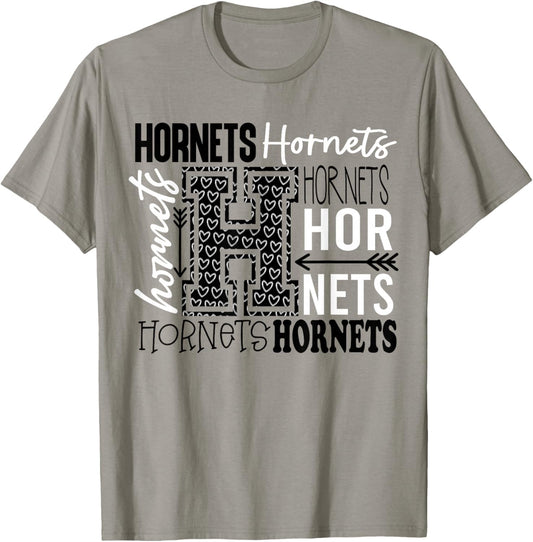 Hornets School Spirit Typography Back to School T-Shirt - T-Shirt | Sand