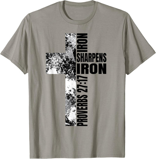Religious Cross Iron Sharpens Iron Verse Christian Couples T-Shirt - T-Shirt | Sand