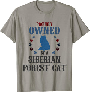 Proudly Owned By A Cat - Father Mother Siberian Forest Cat T-Shirt - T-Shirt | Sand
