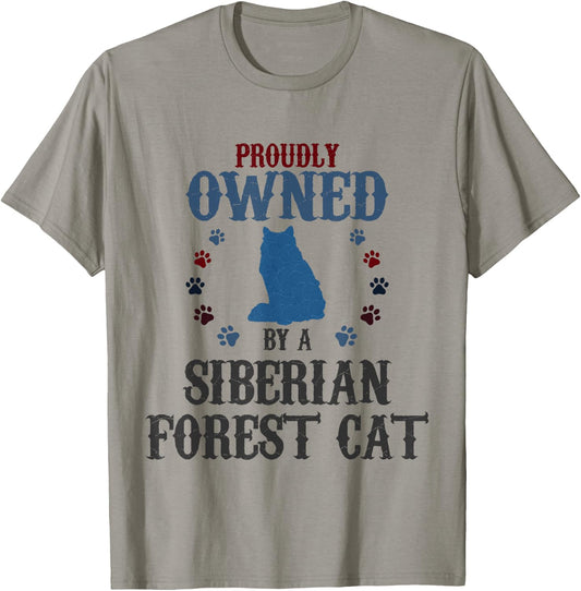 Proudly Owned By A Cat - Father Mother Siberian Forest Cat T-Shirt - T-Shirt | Sand