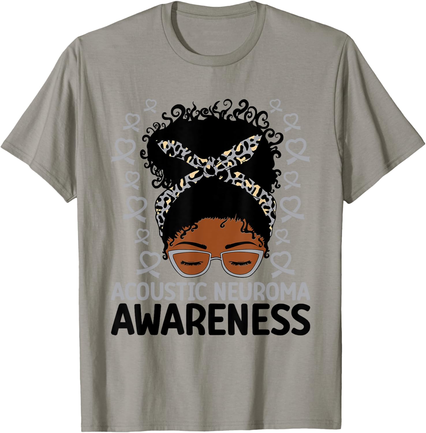 Acoustic Neuroma Awareness Women Messy Bun Gray Ribbon T-Shirt - T-Shirt | Sand