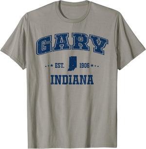 Gary Indiana IN Vintage Sports Navy Athletic T-Shirt - T-Shirt | Sand