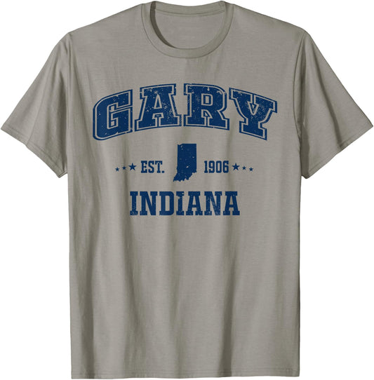 Gary Indiana IN Vintage Sports Navy Athletic T-Shirt - T-Shirt | Sand