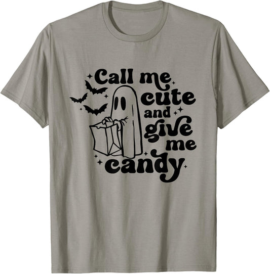 Retro Give Me Candy Call Me Cute Funny Halloween Cute Boo T-Shirt - T-Shirt | Sand