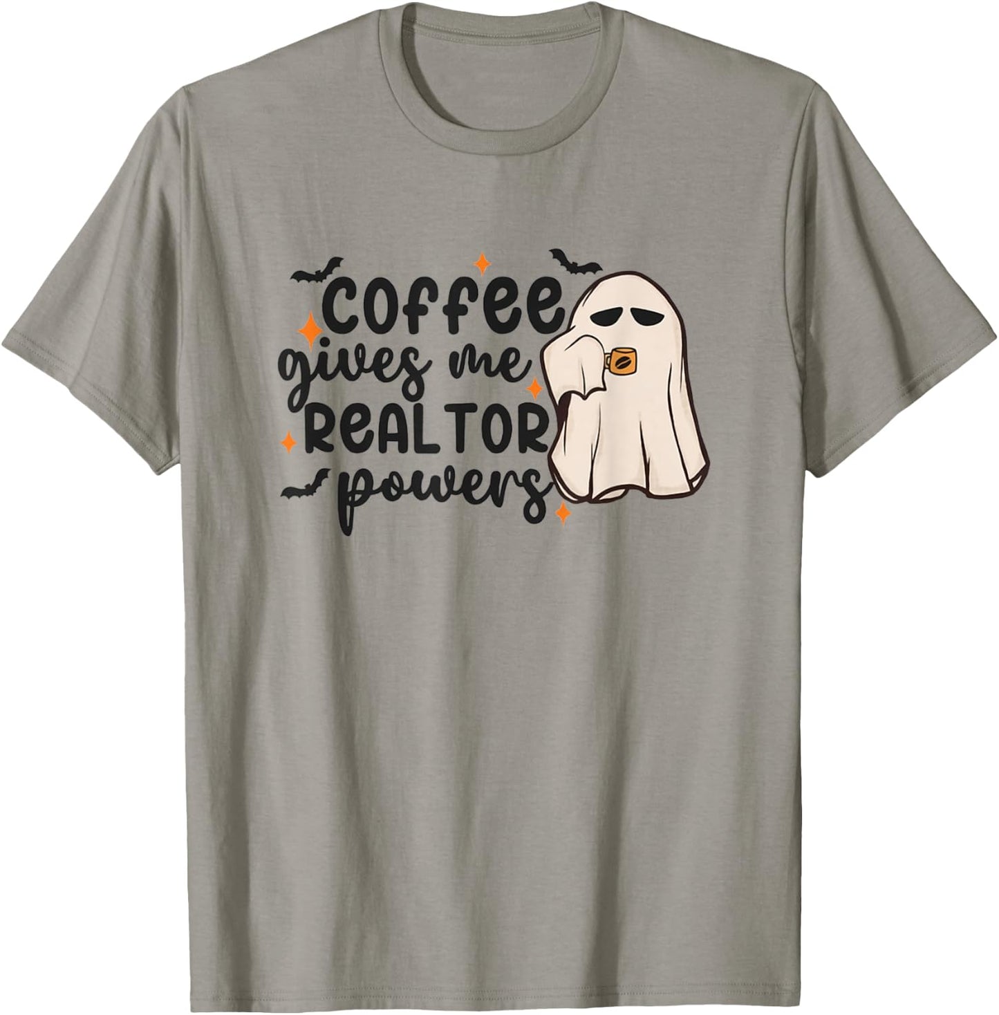 Halloween Real Estate Ghost Coffee Gives Me Realtor Powers T-Shirt - T-Shirt | Sand
