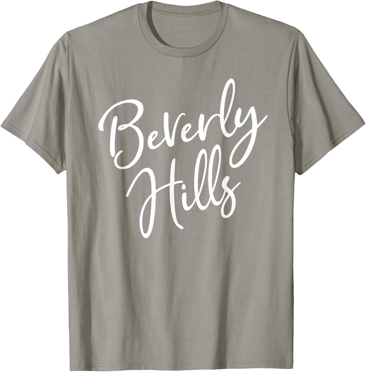 Beverly Hills Script Text Pink with White Print T-Shirt - T-Shirt | Sand