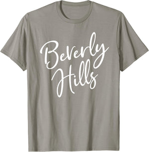 Beverly Hills Script Text Pink with White Print T-Shirt - T-Shirt | Sand