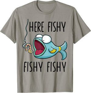 Here-Fishy Shirt Women Youth Boys Kids Toddler Funny Fishing T-Shirt - T-Shirt | Sand
