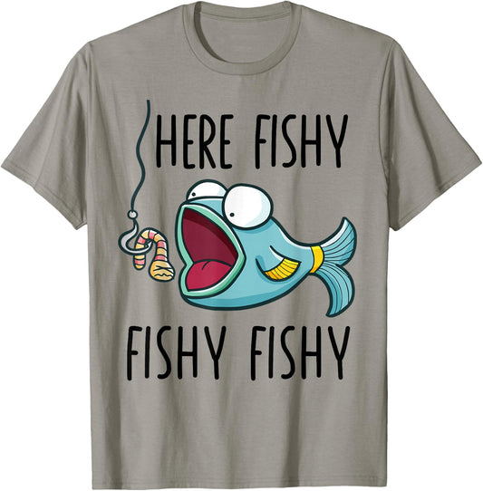 Here-Fishy Shirt Women Youth Boys Kids Toddler Funny Fishing T-Shirt - T-Shirt | Sand