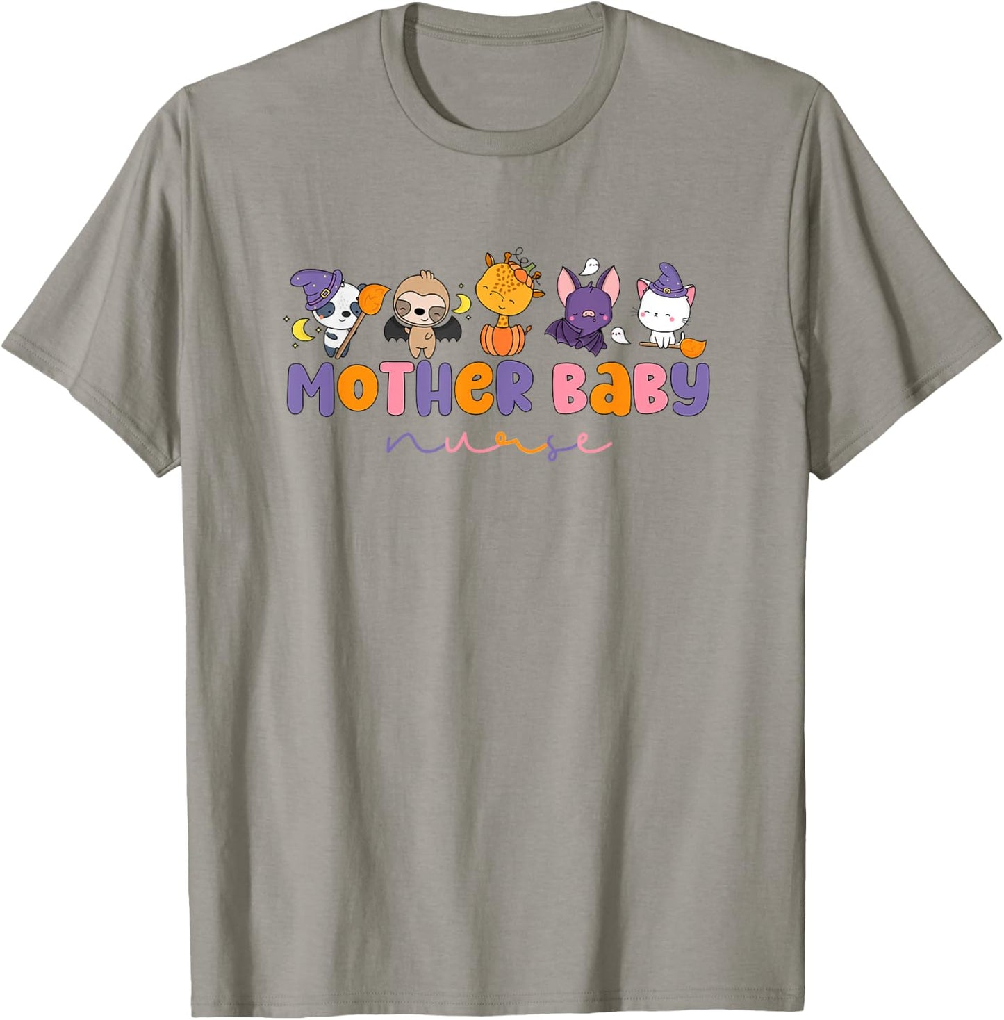 Retro Mother Baby Nurse Halloween Animal Postpartum Nursing T-Shirt - T-Shirt | Sand