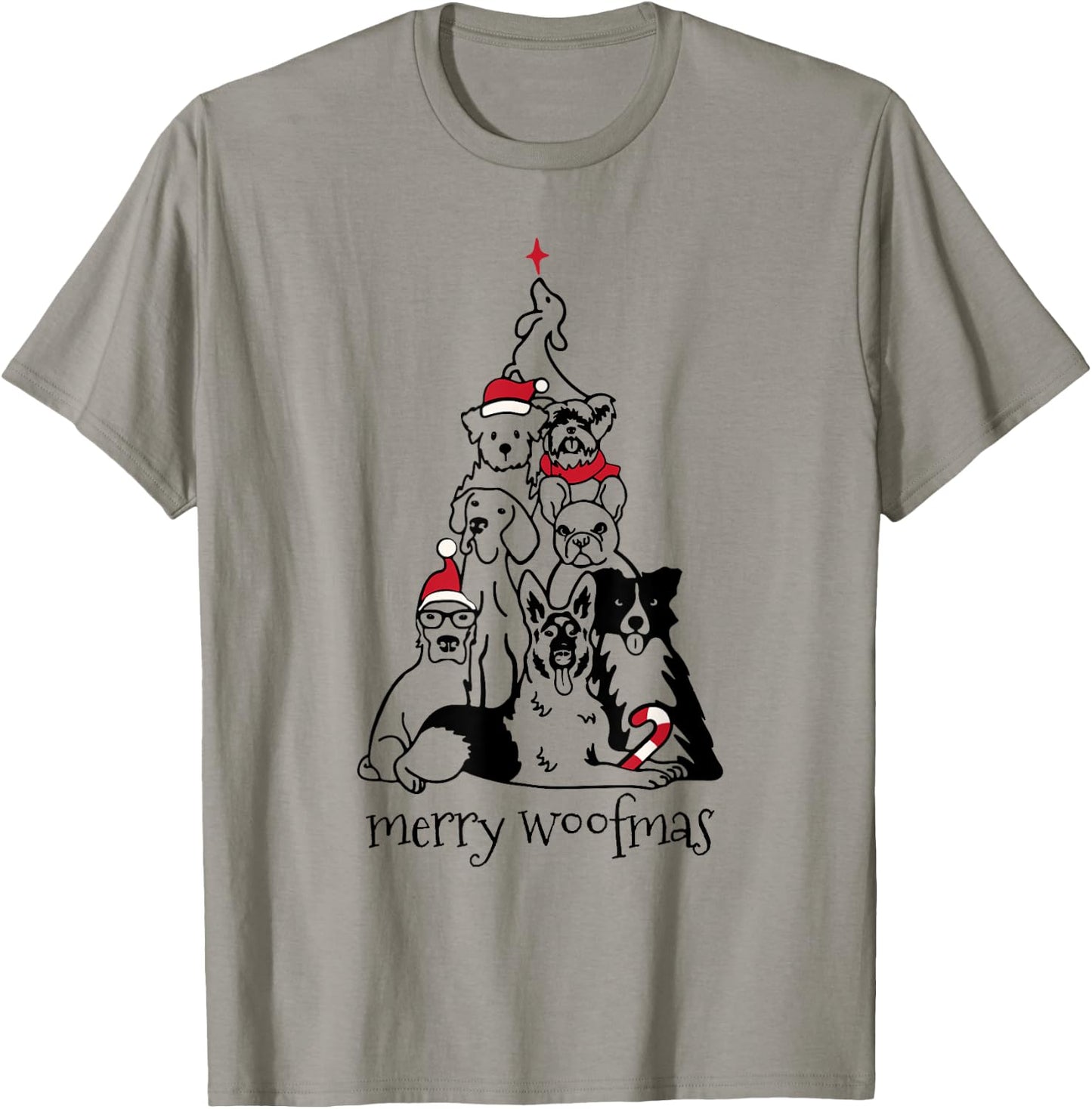 Merry Woofmas Dog Christmas Tree T-Shirt - T-Shirt | Sand