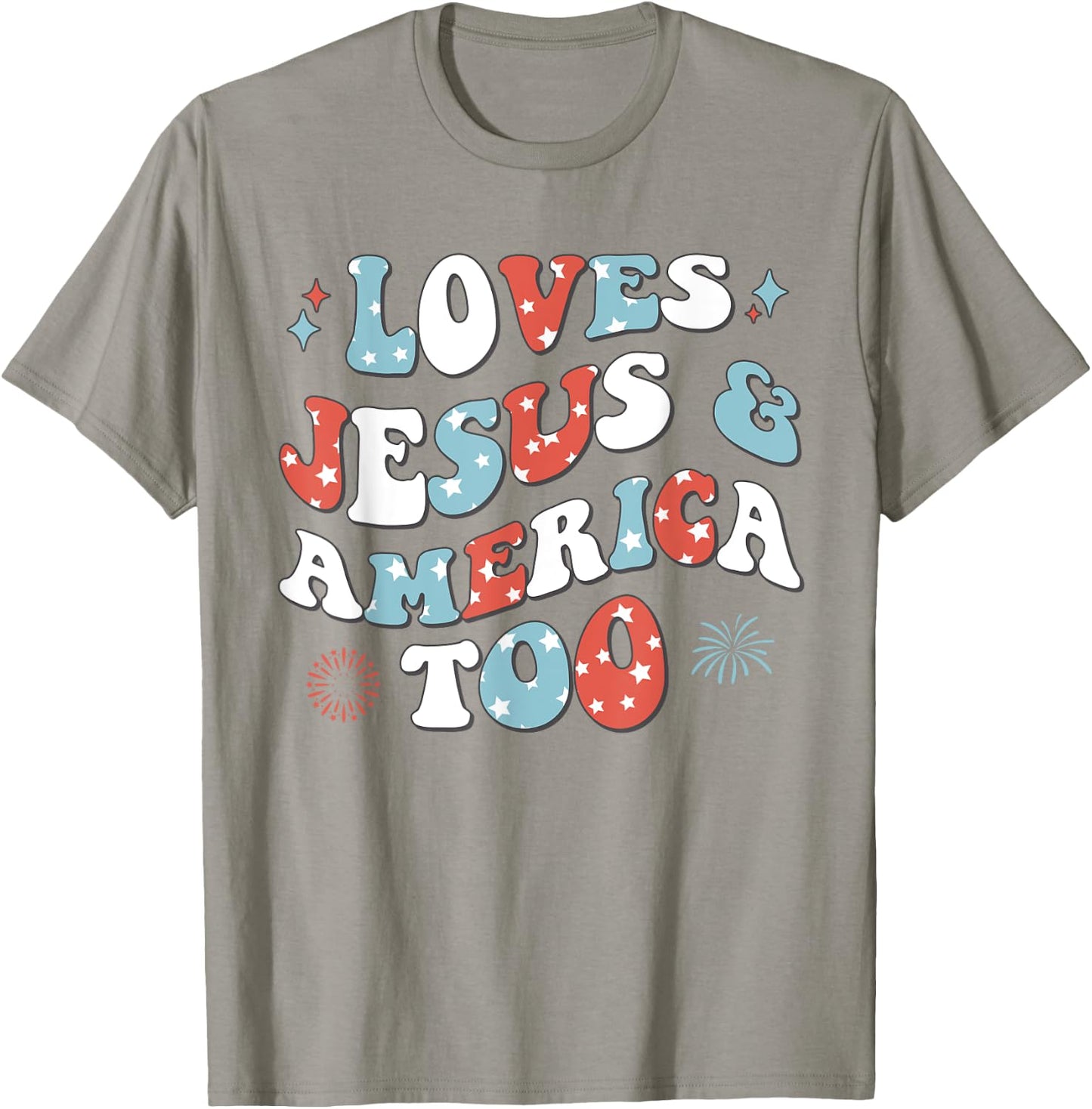 Loves Jesus and America Too Retro 4th of July Cute Christian T-Shirt - T-Shirt | Sand
