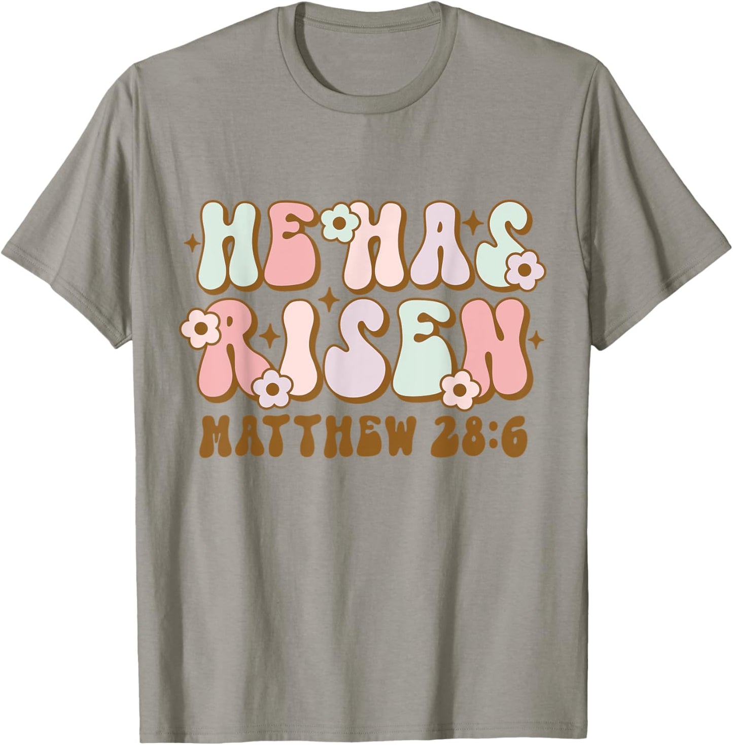 Christian Easter Bible Quote He Has Risen Retro Groovy T-Shirt - T-Shirt | Sand