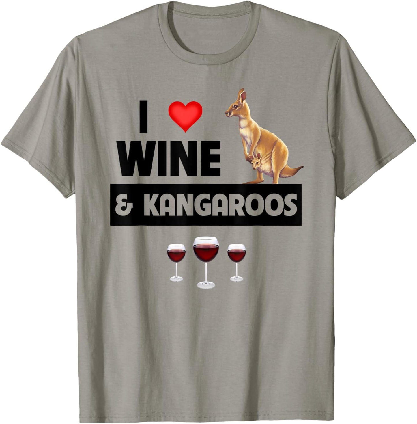 I Love Wine and Kangaroos Australian Marsupial Drinking T-Shirt - T-Shirt | Sand