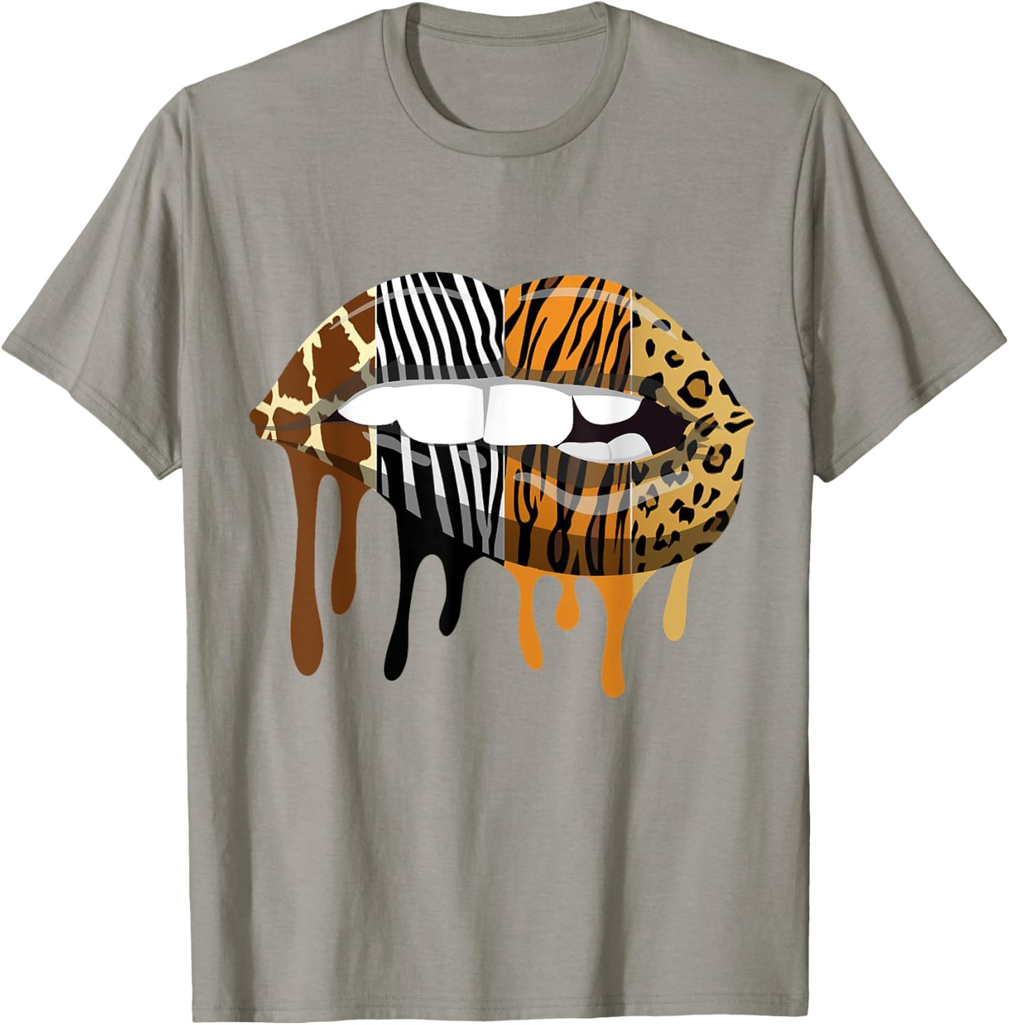 Sexy Biting Lips Animal Print Leopard Tiger Giraffe Zebra T-Shirt - T-Shirt | Sand