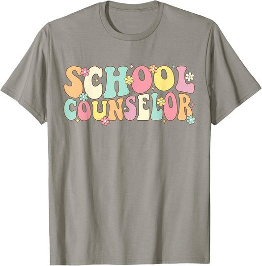 Groovy School Counselor Back To School Teacher Counseling Men Women Girls Kids T-Shirt - T-Shirt | Sand