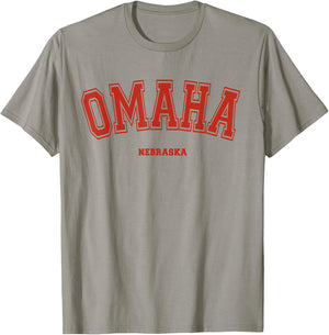 Omaha Nebraska NE Red Letter Graphic on Omaha T-Shirt - T-Shirt | Sand