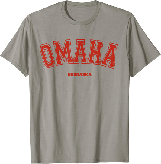 Omaha Nebraska NE Red Letter Graphic on Omaha T-Shirt - T-Shirt | Sand