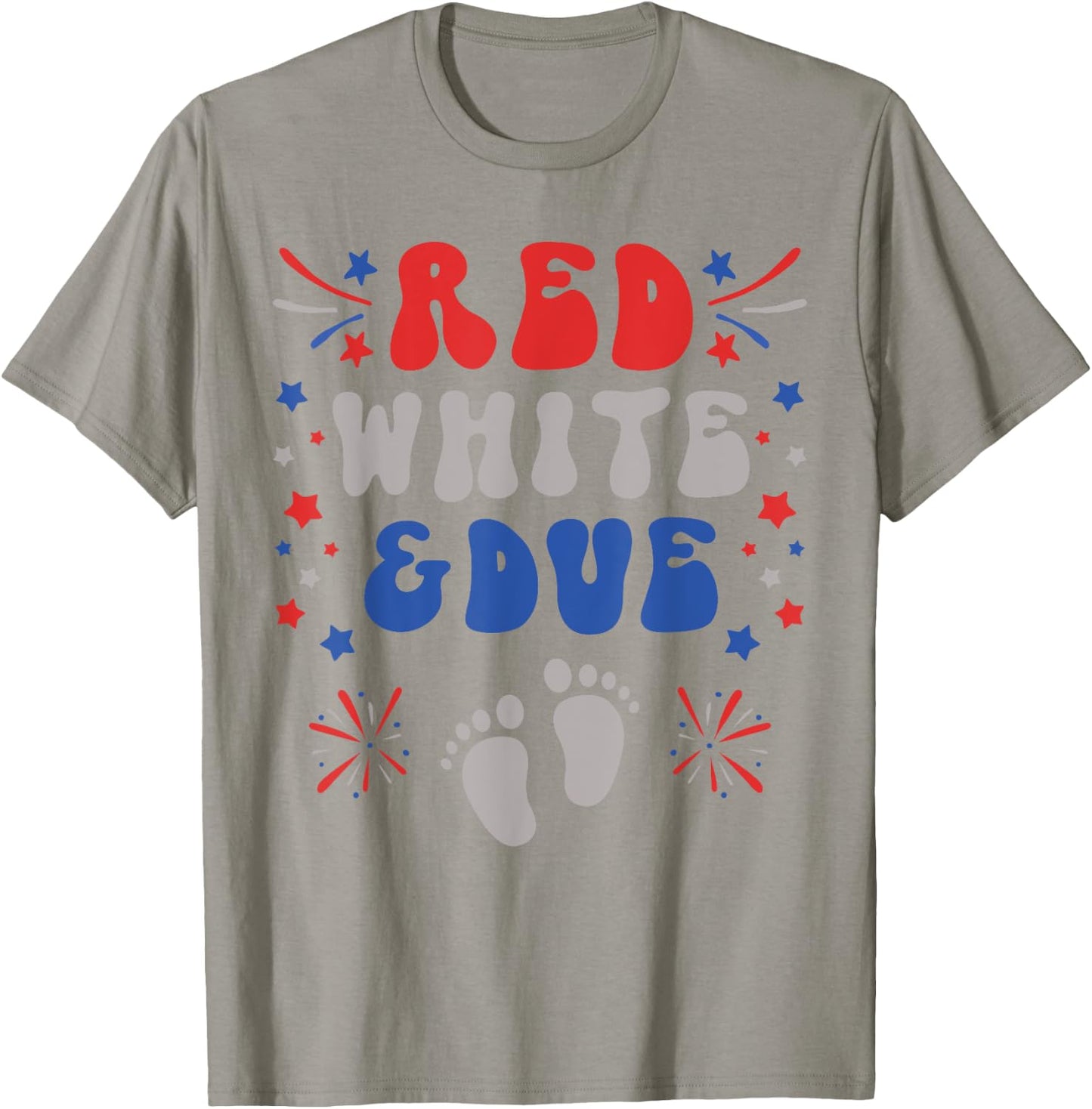 Red White and Due 4th of July Pregnancy Dress Baby Reveal Men T-Shirt - T-Shirt | Sand
