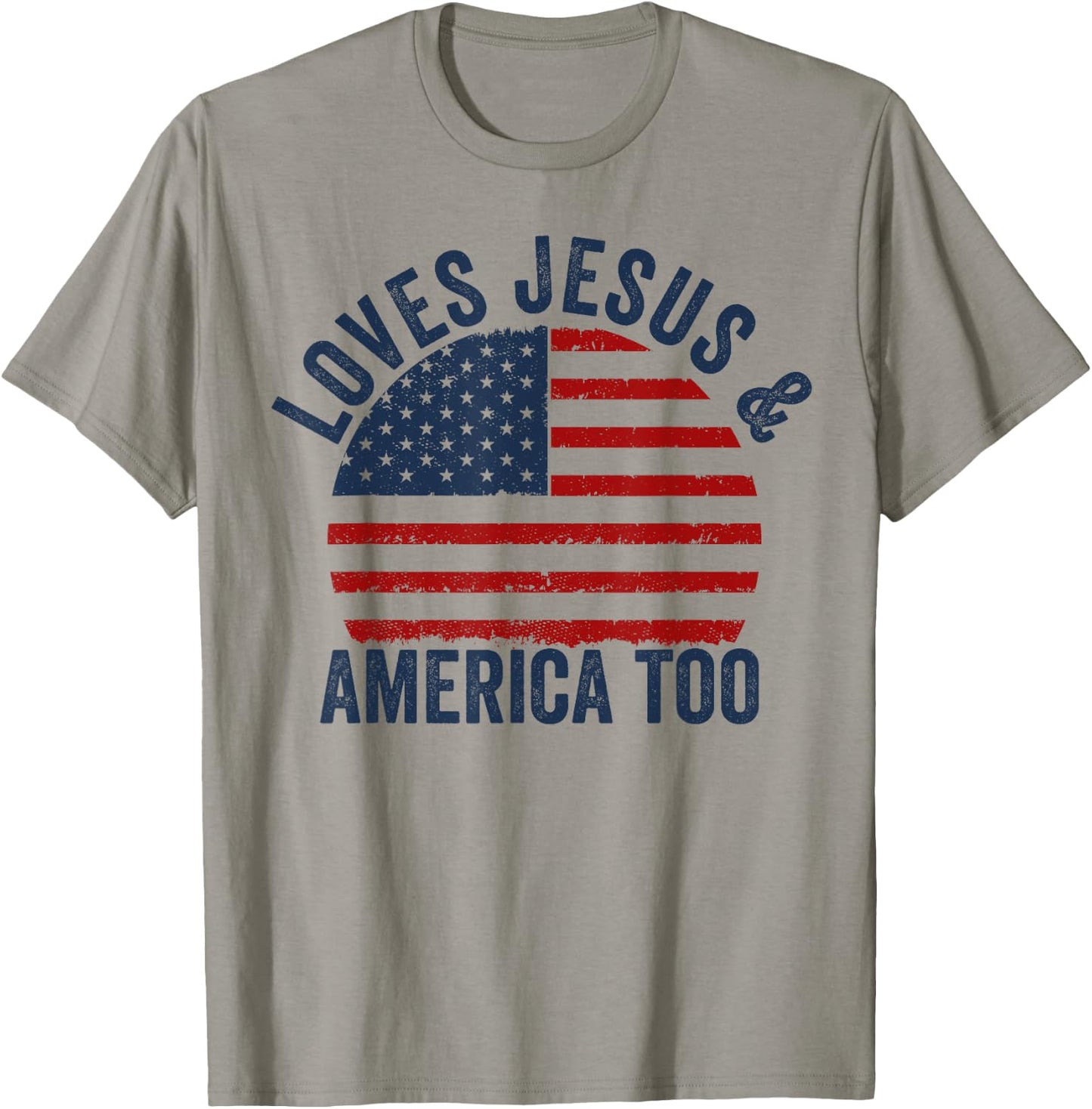 Loves Jesus and America Too 4th of July God Christian T-Shirt - T-Shirt | Sand