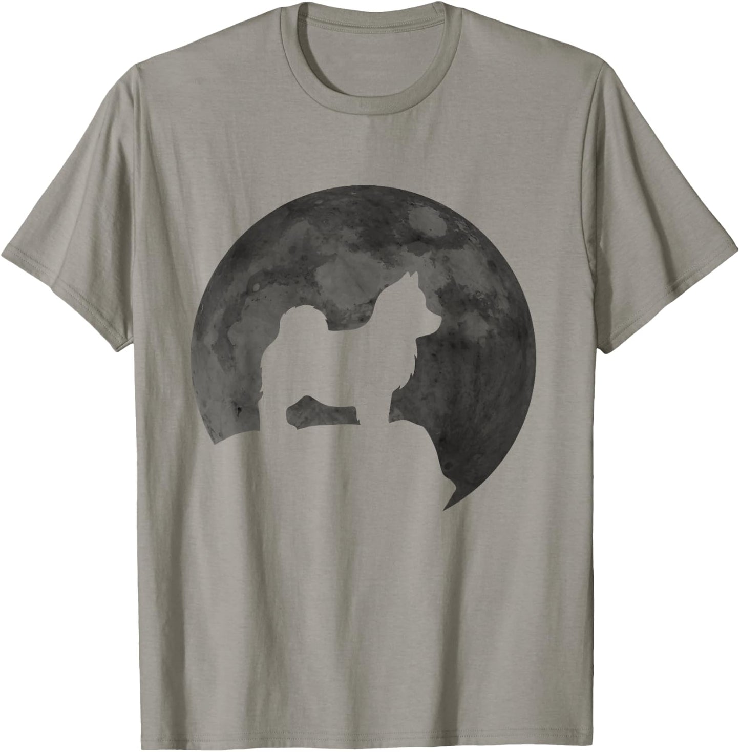 Moon And Dog Silhouette - Pomsky T-Shirt - T-Shirt | Sand