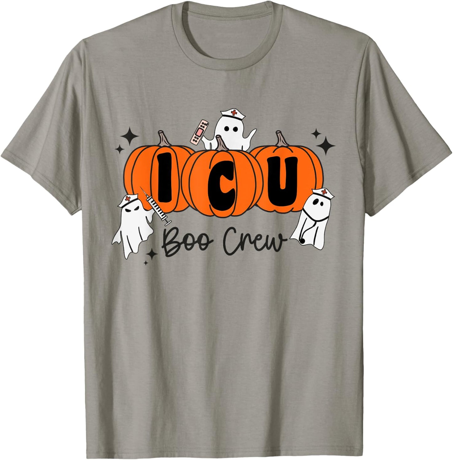 ICU Boo Crew Ghost Pumpkin Costume ICU Nurse Halloween T-Shirt - T-Shirt | Sand