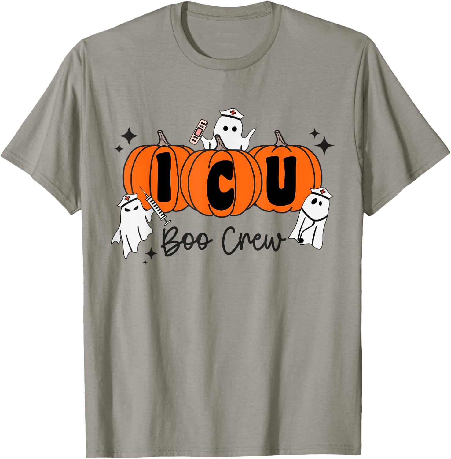 ICU Boo Crew Ghost Pumpkin Costume ICU Nurse Halloween T-Shirt - T-Shirt | Sand