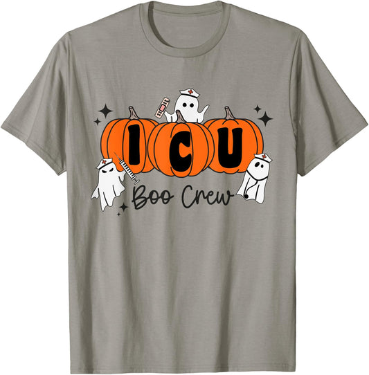 ICU Boo Crew Ghost Pumpkin Costume ICU Nurse Halloween T-Shirt - T-Shirt | Sand