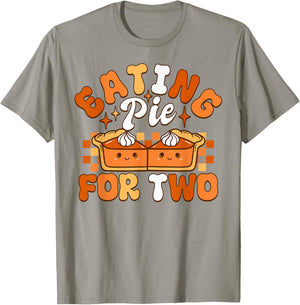 Eating Pie For Two Thanksgiving Pregnancy Announcement T-Shirt - T-Shirt | Sand