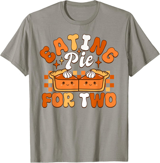 Eating Pie For Two Thanksgiving Pregnancy Announcement T-Shirt - T-Shirt | Sand