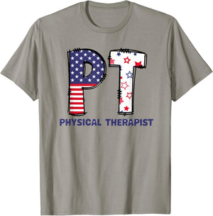 Pt 4Th Of July Physical Therapist Therapy Usa Flag Women Men T-Shirt - T-Shirt | Sand