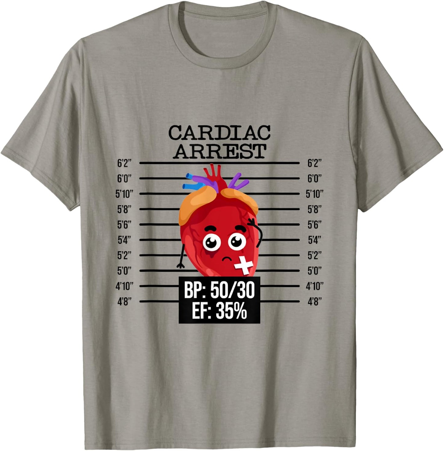 Funny Cardiology Badge Reel, Cardiac Arrest EKG Badge Holder T-Shirt - T-Shirt | Sand