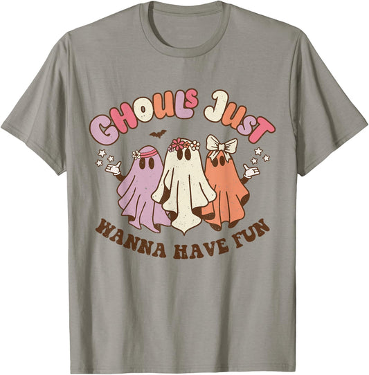 Ghouls Just Wanna Have Fun Retro Halloween Groovy Party T-Shirt - T-Shirt | Sand