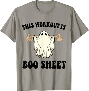 This Workout Is Boo Sheet Funny Halloween Gym Ghost Fitness T-Shirt - T-Shirt | Sand
