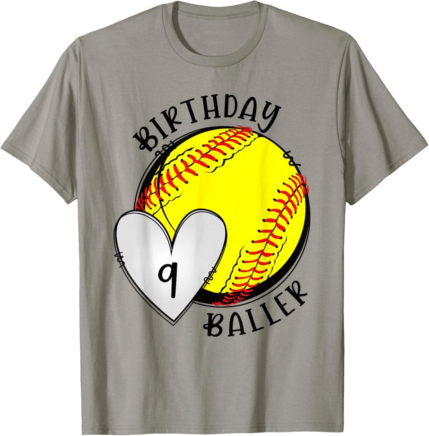 9th Birthday Softball Girl Nine Year Old Softball Player T-Shirt - T-Shirt | Sand