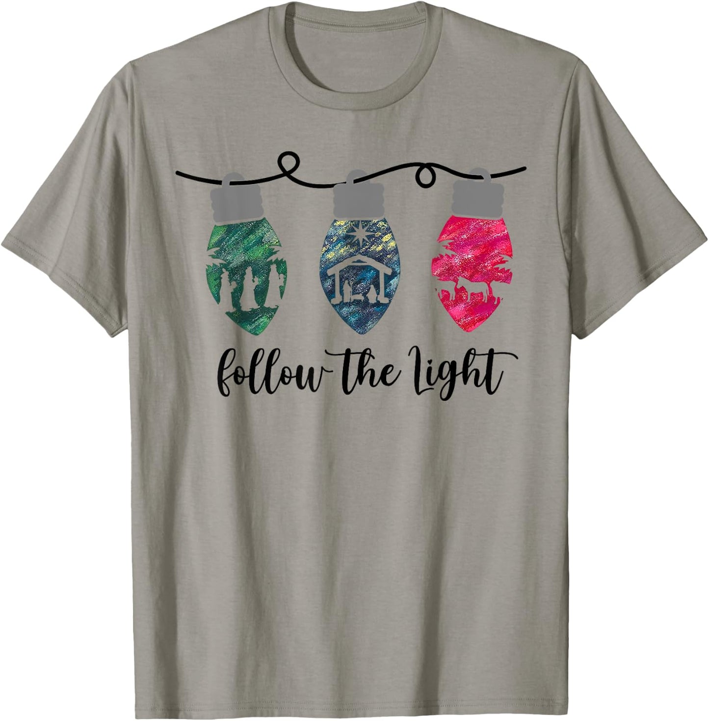 Follow the Light Christ Xmas Light T-Shirt - T-Shirt | Sand